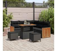 vidaXL Set de canapés de jardin 9 pièces Beige poly rotin Acacia avec coussins