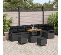 Vidaxl Ensemble De Canapés De Jardin 10 Pièces Avec Coussins Noir Poly Rattan Acacia, Vidaxl Canapé De Jardin 2 Places Avec Coussins Noir Poly Rattan, Vidaxl Ensemble De Salle À Manger De Jardin 4 Piè