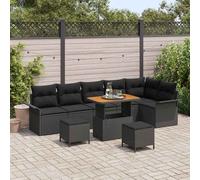 Ensemble De Canapés De Jardin 9 Pièces Avec Coussins Gris Poly Rotin Acacia, Canapé De Jardin 2 Places Avec Coussins Gris Poly Rotin, Ensemble De Salle À Manger De Jardin 3 Pièces Avec Coussins Gris P