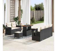 Vidaxl Ensemble De Canapé De Jardin 8 Pièces Avec Coussins Noir Rattan Poly Acacia, Vidaxl Ensemble De Salle À Manger De Jardin 3 Pièces Avec Coussins Noir Rattan Poly Acacia