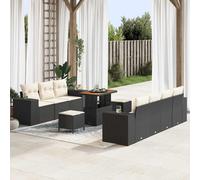 Ensemble De Canapés De Jardin 10 Pièces Avec Coussins En Rotin Poly Noir, Ensemble Salon De Jardin 3 Pièces Avec Coussins