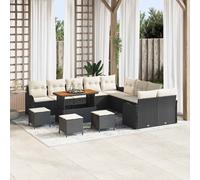 vidaXL Ensemble de canapé de jardin 14 pièces 2 places Polyrotin noir avec coussins Acacia 3362330