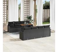Ensemble de canapé de jardin avec coussins, 7 pièces, en polyrotin noir et bois d'acacia, 100 x 55 x 73 cm, salon d'extérieur moderne pour patio, jardin et terrasse