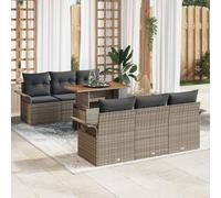 Ensemble de canapé de jardin avec rangement 7 pièces en polyrotin gris, canapé de jardin modulaire en polyrotin et acier revêtu par poudre, quatre canapés avec accoudoirs et deux emplacements centraux
