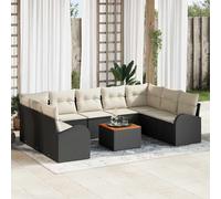 Ensemble De Canapés De Jardin De 10 Pièces Avec Coussins Gris Rattan Poly Acacia, Canapé De Jardin 2 Places Avec Rangement Et Coussins Gris Rattan Poly