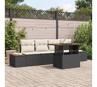 Vidaxl Ensemble De Canapé De Jardin De 5 Pièces Avec Coussins Noir En Poly Rattan, Canapé De Jardin 2 Places Avec Rangement Et Coussins Noir En Poly Rattan