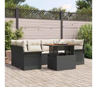 vidaXL Ensemble de Canapés de Jardin 7 Pièces avec Coussins Beige Rattan