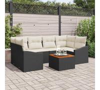vidaXL Canapé de jardin 7 pièces – Coussins en poly rattan Noir d'acacia – avec stockage
