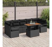Canapé De Jardin 8 Pièces Avec Coussins En Poly Rotin Noir, Canapé De Jardin 2 Places Avec Rangement Et Coussins En Poly Rotin Noir