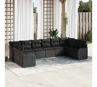 Ensemble De Canapés De Jardin Vidaxl De 10 Pièces Avec Coussins En Rattan Poly Noir, Canapé De Jardin 2 Places Avec Rangement Et Coussins En Rattan Poly Gris