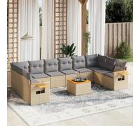 Ensemble de canapé de jardin de 11 pièces avec coussins beige - Meubles d'extérieur pour terrasse, balcon, cour - Design moderne - Assises confortables