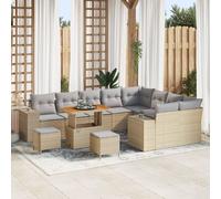Ensemble De Canapé De Jardin De 12 Pièces Avec Coussins Beige En Poly Rotin, Set De Salle À Manger De Jardin De 3 Pièces Avec Coussins Beige En Poly Rotin