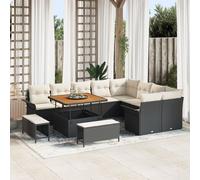 Ensemble De Canapé De Jardin De 12 Pièces Avec Coussins En Poly Rotin Noir Crème, Canapé De Jardin 2 Places Avec Rangement Et Coussins En Poly Rotin Noir, Ensemble De Salle À Manger De Jardin De 3 Piè