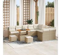 Ensemble De Canapé De Jardin De 12 Pièces Avec Coussins En Rotin Poly Beige Acacia, Canapé De Jardin 2 Places Avec Rangement Et Coussins En Rotin Poly Beige, Ensemble De Salle À Manger De Jardin 3 Piè