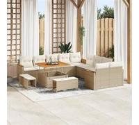 Ensemble De Canapé De Jardin De 13 Pièces Avec Coussins Beige Poly Rotin Acacia, Ensemble De Salle À Manger De Jardin De 3 Pièces Avec Coussins Beige Poly Rotin Acacia