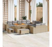 Ensemble De Canapé De Jardin De 13 Pièces Avec Coussins Beige Poly Rotin Acacia, Ensemble De Salle À Manger De Jardin De 3 Pièces Avec Coussins Beige Poly Rotin Acacia