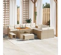 Ensemble De Canapé De Jardin De 13 Pièces Avec Coussins Beige Poly Rotin Acacia, Ensemble De Salle À Manger De Jardin De 3 Pièces Avec Coussins Beige Poly Rotin Acacia