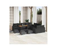 Ensemble de canapé de jardin de 14 pièces avec coussins Noir Poly Rotin Acacia 3363629