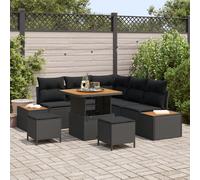 Ensemble De Canapé De Jardin De 8 Pièces Avec Coussins Noir Poly Rattan Acacia, Ensemble De Dîners De Jardin De 3 Pièces Avec Coussins Noir Poly Rattan Acacia