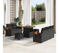 Ensemble De Canapé De Jardin De 8 Pièces Avec Coussins Noir Poly Rotin Acacia, Ensemble De Repas De Jardin De 3 Pièces Avec Coussins Noir Poly Rotin Acacia