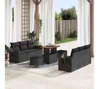Ensemble De Canapé De Jardin De 9 Pièces Avec Coussins Noir Poly Rattan, Ensemble De Salle À Manger De Jardin De 3 Pièces Avec Coussins Noir Poly Rattan