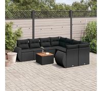 Ensemble de canapé de jardin en polyrotin avec coussins - Mobilier modulaire pour terrasse et cour - 9 pièces - Noir