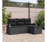 Ensemble de Canapé de Jardin en quatre pièces avec coussins Noir Poly Rattan