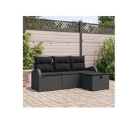 Ensemble de Canapé de Jardin en quatre pièces avec coussins Noir Poly Rattan