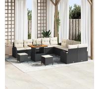 vidaXL Ensemble de canapé de Jardin avec Coussin 13 pcs Noir et Crème, Canapé modulable en polyrotin, avec Pieds Ajustables, pour Jardin et terrasse, mobilier d'extérieur.