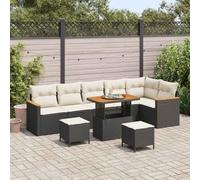 Ensemble de canapé de Jardin Moderne 9 pcs en polyrotin Noir avec Table et poufs, mobilier de Patio extérieur modulable, idéal pour terrasse ou Balcon Convivial