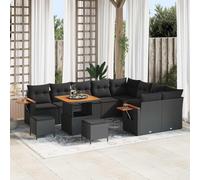 Ensemble de Canapé de Jardin Modulaire 13 Pièces Noir avec Coussins et Table, Salon d'Extérieur en Polyrotin Résistant aux UV pour Terrasse, Balcon, Jardin, Confortable et Facile à Réorganiser