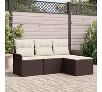 Ensemble de canapé de jardin modulaire 4 parties marron en poly rotin et cadre en acier, comprend un siège central, deux canapés avec accoudoirs et un pouf en verre trempé.