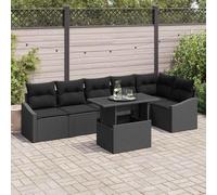 Ensemble de Canapé de Jardin Modulaire 7 Pièces Noir Poly Rotin & Acier Revêtement Poudre pour Terrasse & Balcon avec Coussins 100x55x73cm
