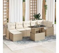 Ensemble de Canapé de Jardin Modulaire 8 Pièces avec Coussins Beige Crème, Salon d'Extérieur Résistant aux Intempéries pour Terrasse et Piscine, Meubles de Jardin avec Table et Pouf, 7 Places Assises