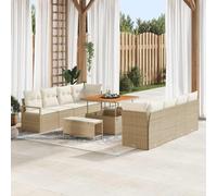 Ensemble de Canapé de Jardin Modulaire en Poly Rotin Beige Crème 100x100x71 cm, Salon d'Extérieur Confortable pour Terrasse et Balcon, Meuble Jardin Design avec Coussins et Table Basse Acacia
