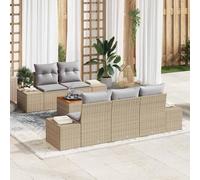 Ensemble de canapé de jardin modulaire en polyrotin 6 pièces, beige et gris clair, avec canapé central 55x62x69 cm, quatre canapés latéraux 92x62x69 cm et table d'appoint 55x55x37 cadre en acier