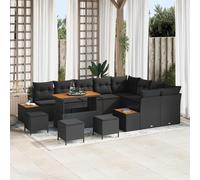 vidaXL Ensemble canapé de jardin 13 pièces Poly rotin Acacia avec coussins noir