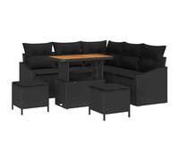 vidaXL Ensemble de canapé de jardin en poly rotin avec coussins Noir et Acacia