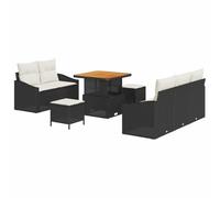 Ensemble De Canapé De Jardin Polyrotin 8 Pièces Noir Crème avec Conteneurs | Configuration modulaire, pieds réglables, polyrotin résistant aux UV, acier enduit de poudre, poufs avec boîte de rangement