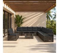 vidaXL Ensemble de canapé de Jardin 12 pc Noir et Blanc crème