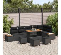Ensemble De Canapés De Jardin 9 Pièces Avec Coussins Noir Rotin Synthétique Acacia, Canapé De Jardin 2 Places Avec Coussins Noir Rotin Synthétique, Ensemble De Salle À Manger De Jardin 3 Pièces Avec C