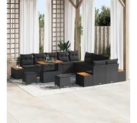 vidaXL Ensemble de Sofa de Jardin 13 pièces avec Coussins Noir Poly rotin Acacia