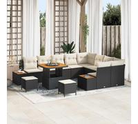 vidaXL Ensemble canapé de jardin Rotin poly, acacia, acier laqué, coussins gris 12 pièces
