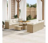 Ensemble De Canapé De Jardin Vidaxl 11 Pièces Avec Coussins Beige Poly Rotin Acacia, Ensemble De Dîner De Jardin Vidaxl 3 Pièces Avec Coussins Beige Poly Rotin Acacia