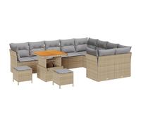 Ensemble De Canapé De Jardin Vidaxl 12 Pièces Avec Coussins Beige En Rotin Poly Acacia, Ensemble De Salle À Manger De Jardin Vidaxl 3 Pièces Avec Coussins Beige En Rotin Poly Acacia