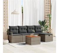 Ensemble de canapé de jardin vidaXL 6 pièces avec coussins gris en résine tressée, Canapé de jardin 2 places vidaXL avec 3360863 Gris