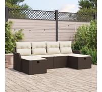 Ensemble De Canapé De Jardin Vidaxl 6 Pièces Avec Coussins Marron En Poly Rattan, Canapé De Jardin 2 Places Vidaxl Avec Rangement & Coussins Marron En Poly Rattan