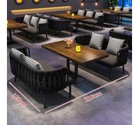 Ensemble de canapé et table de cabine commerciale moderne, sièges rembourrés en velours avec éponge hautement élastique, cadre en fer et table en bois massif for restaurant, café, bar, hôtel(B)