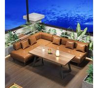 Ensemble de canapé et table en bois massif industriel Xipi - Mobilier de salon commercial for café, bar, restaurant - Sièges modulaires avec pieds en acier au carbone, éponge haute résilience(D)