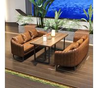 Ensemble de canapé et table en bois massif industriel Xipi - Mobilier de salon commercial for café, bar, restaurant - Sièges modulaires avec pieds en acier au carbone, éponge haute résilience(C)